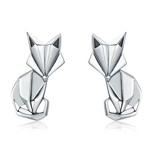 100% 925 Silver Origami Fox Stud Earrings